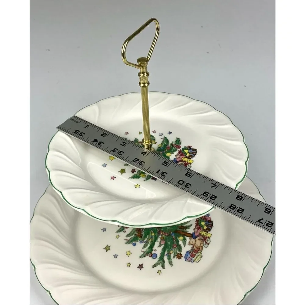 Vintage Nikko Two Tier Happy Holidays Christmas Serving Tray Made in Japan BB156